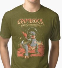 Space Pulp Robot Dinosaur Hero Tri-blend T-Shirt