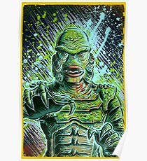 Creature from the black lagoon art print halloween monster movie horror sci fi halloween christmas lake universal monsters film black and white joe badon Poster