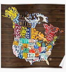 License Plate Map of North America - Canada and United States Poster