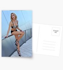 Blond girl in lingerie at LA cityscapes 1 Postcards