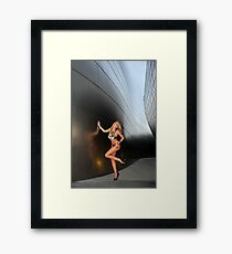 Blond girl in lingerie at LA cityscapes 2 Framed Print