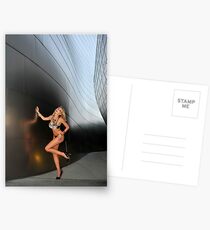 Blond girl in lingerie at LA cityscapes 2 Postcards