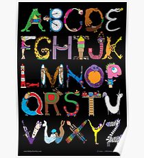Children's Alphabet (black background) Poster