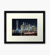 Night time lights at the Dubai Marina Framed Print