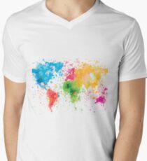 world map painting Men's V-Neck T-Shirt