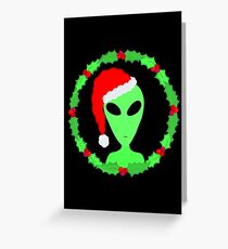 Alien In A Santa Hat Funny Christmas Greeting Card