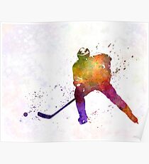 Hockey skater in watercolor Poster
