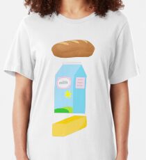 A loaf of bread, a container of milk, and a stick of butter Slim Fit T-Shirt