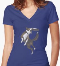 Dog & Frisbee Women's Fitted V-Neck T-Shirt