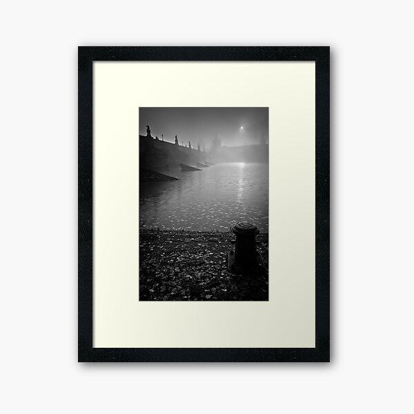 Misty sunrise over Old Bridge Tower Framed Art Print