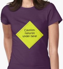 Caution : naturist Women's Fitted T-Shirt