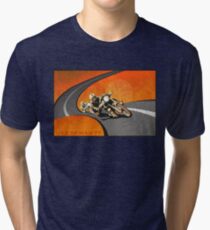 Camiseta de tejido mixto cartel retro TT de la motocicleta de la Isla de Man