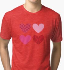 DAMASK HEARTS QUAD PATTERN red & pink Tri-blend T-Shirt
