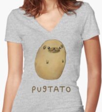 Pugtato Tailliertes T-Shirt mit V-Ausschnitt