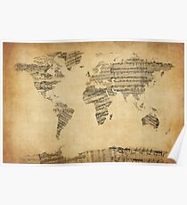 Map of the World Map from Old Sheet Music Poster