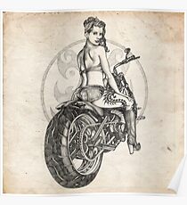 Motorcycle Girl Pinup Girl Sketch Poster
