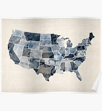 United States Watercolor Map Poster