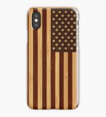 Bamboo Look & Engraved Vintage American USA Flag iPhone Case
