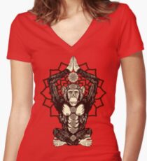 Chakra Monkey Tonight Women's Fitted V-Neck T-Shirt