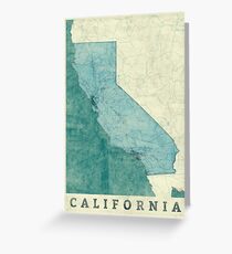 California Map Blue Vintage Greeting Card