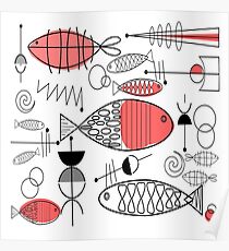 Mid-Century Fisch Lachs Rosa Poster