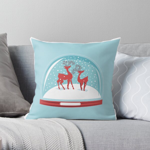 Snow-globe Couple Deer Throw Pillow
