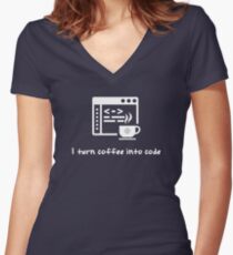 I turn coffee into code Women's Fitted V-Neck T-Shirt