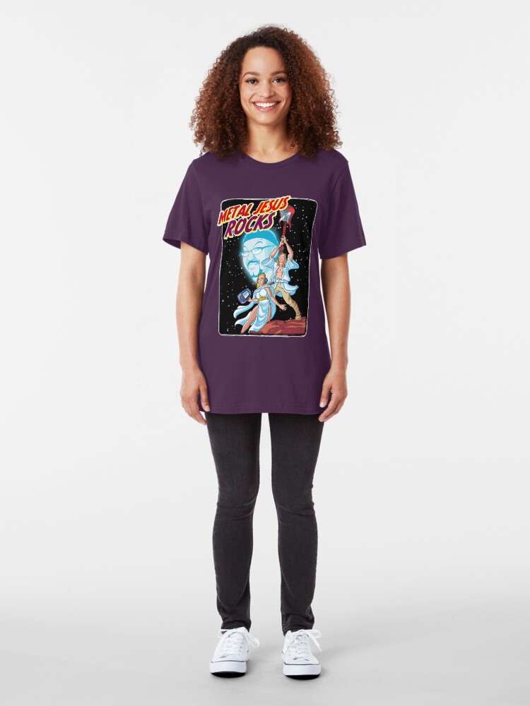 Alternate view of Metal Jesus Rocks - Galaxy Far Away Slim Fit T-Shirt