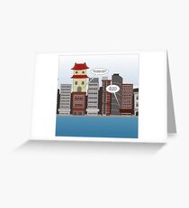 Japanime building talk editorial cartoon Greeting Card