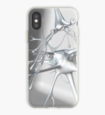 White and silver metallic 3d Neuron Synapse on White iPhone Case