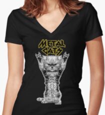 metal cats Women's Fitted V-Neck T-Shirt