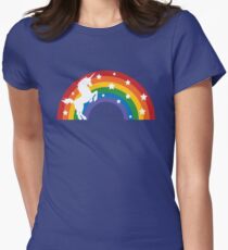 Camiseta entallada para mujer Unicornio retro y arco iris