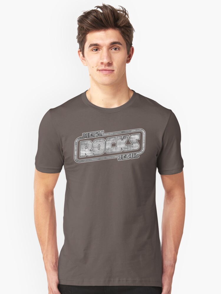 Alternate view of Metal Jesus Rocks - GUN METAL LOGO Slim Fit T-Shirt