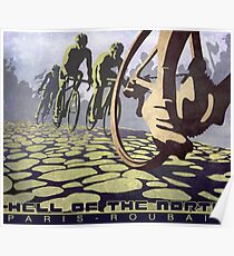 cycling illustration HELL OF THE NORTH retro Paris Roubaix Poster