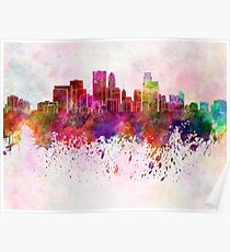 Minneapolis skyline in watercolor background Poster