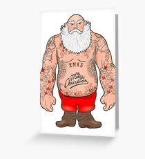 Brutal Santa Claus Bodybuilder, tattoos Greeting Card