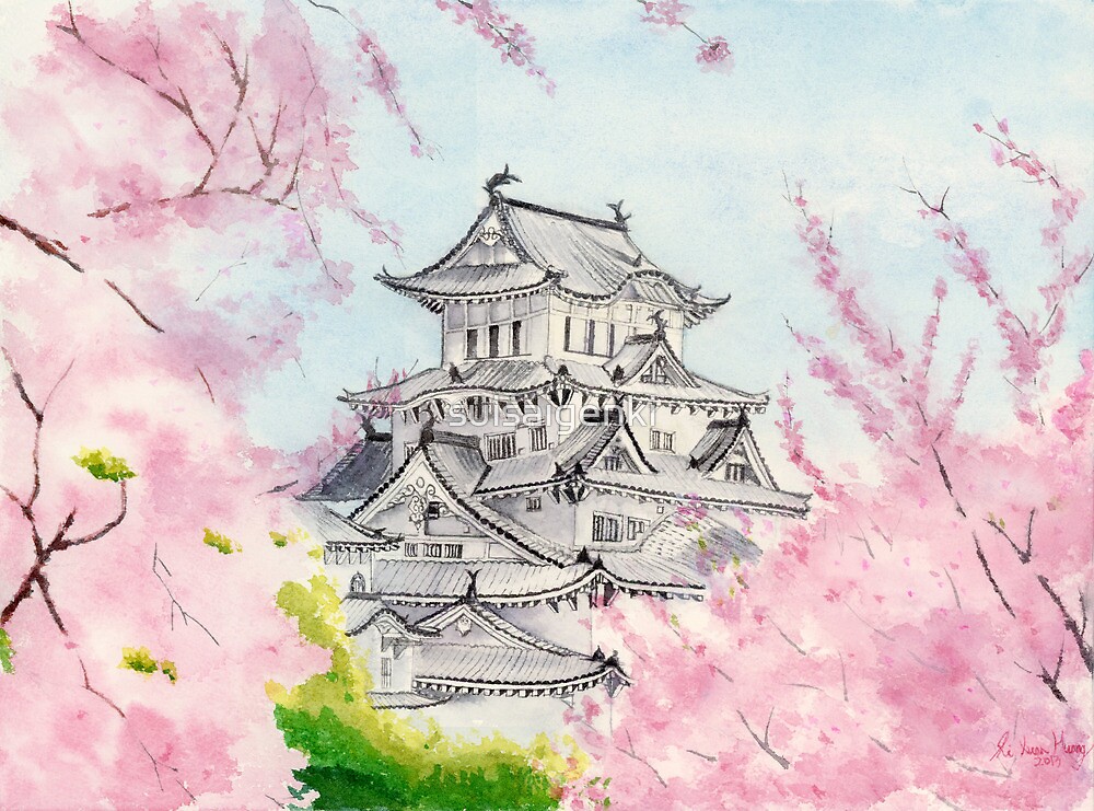 "Himeji Castle , Art Watercolor Painting print by Suisai Genki" by suisaigenki Redbubble