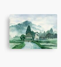 Japanese Village , After Rain , Art Watercolor Painting print by Suisai Genki Metal Print
