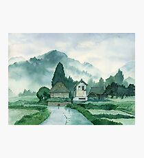 Japanese Village , After Rain , Art Watercolor Painting print by Suisai Genki Photographic Print