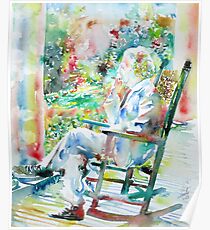 MARK TWAIN sitting and smoking a CIGAR - watercolor portrait Poster