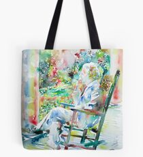 MARK TWAIN sitting and smoking a CIGAR - watercolor portrait Tote Bag