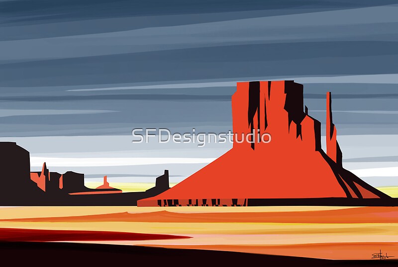 "Arizona Desert Landscape Sunset Illustration" Art Prints by