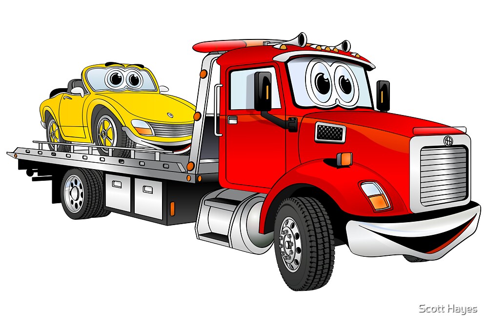 "Red Tow Truck Flatbed Cartoon" by Graphxpro Redbubble