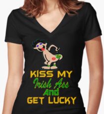 ★ټKiss My Irish Ass and Get Lucky Hilarious Clothing & Stickersټ★ Women's Fitted V-Neck T-Shirt