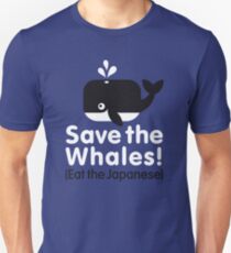 Camiseta ajustada ¡Salven a las ballenas! Comer los japoneses