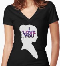 Star Wars Leia 'I Love You' White Silhouette Couple Tee Women's Fitted V-Neck T-Shirt