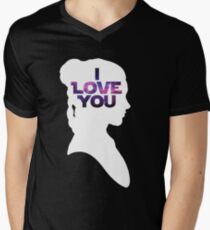 Star Wars Leia 'I Love You' White Silhouette Couple Tee Men's V-Neck T-Shirt