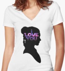 Star Wars Leia 'I Love You' Black Silhouette Couple Tee Women's Fitted V-Neck T-Shirt