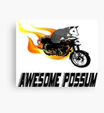 Possum Opossum riding Flaming Motorcycle Canvas Print