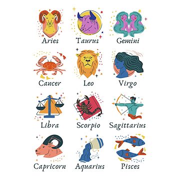 All 12 Astrological Signs of the Zodiac Vector Art Graphic